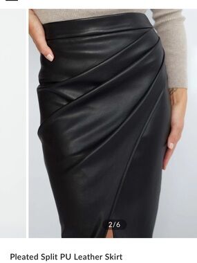 Commense Faux-Leather Pleated Split Pencil Skirt - Black